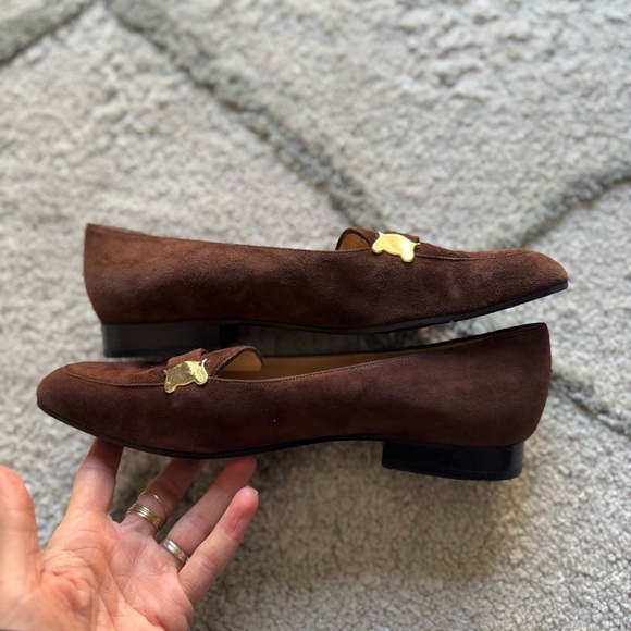 Charles Jourdan chocolate brown loafers suede leather slip on 7.5 - Picture 3 of 12